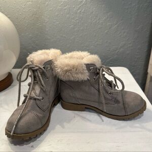 Gray Fur-Lined Ankle Boots